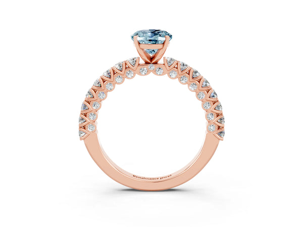 Rose gold Oval Cut Diamond Pavé Band Solitaire Ring with Prong Setting