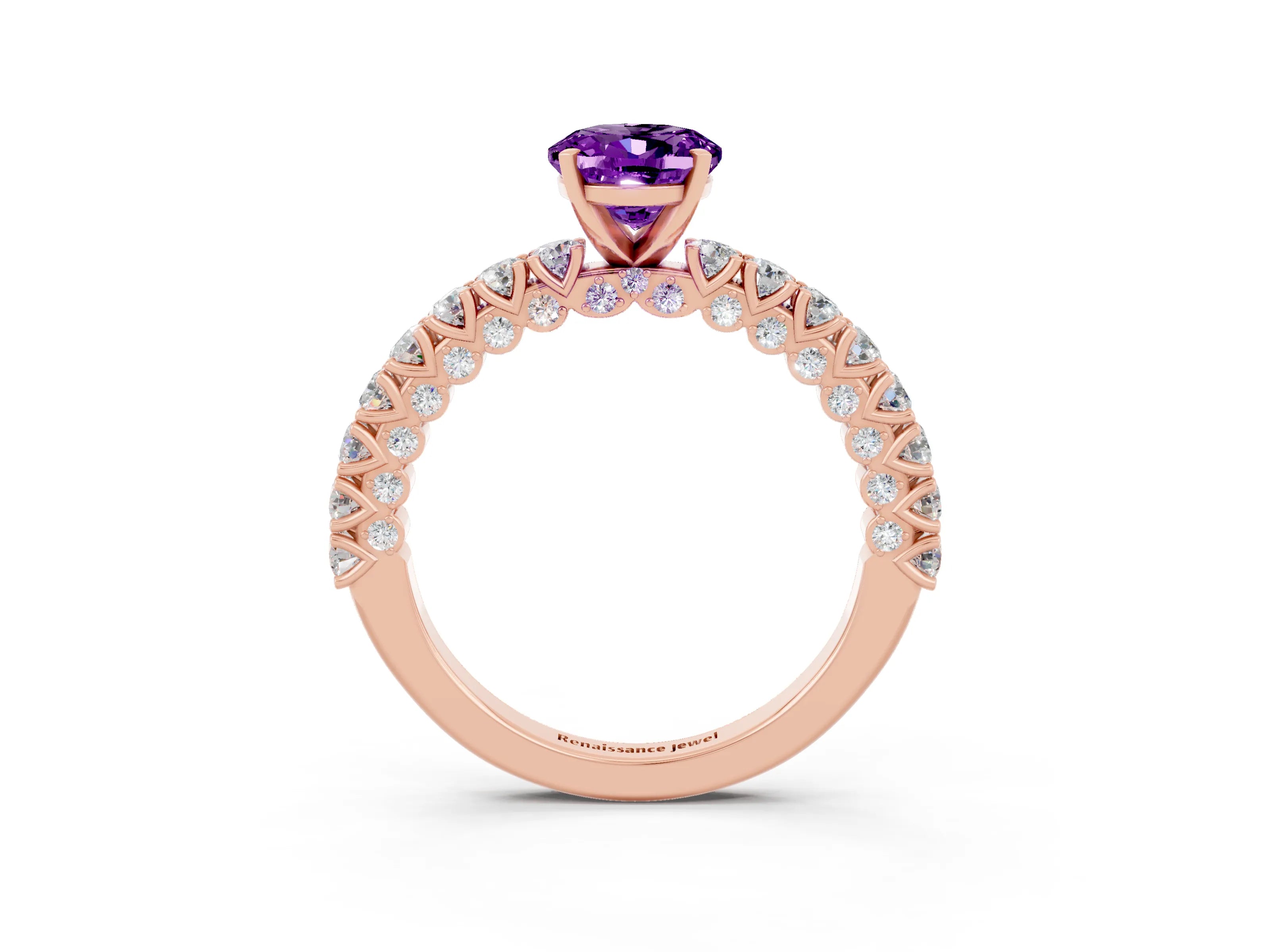 Rose gold Oval Cut Diamond Pavé Band Solitaire Ring with Prong Setting_3