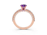 Rose gold Oval Cut Diamond Pavé Band Solitaire Ring with Prong Setting_3