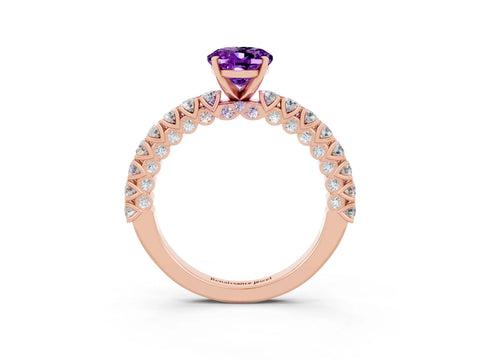 Rose gold Oval Cut Diamond Pavé Band Solitaire Ring with Prong Setting_3