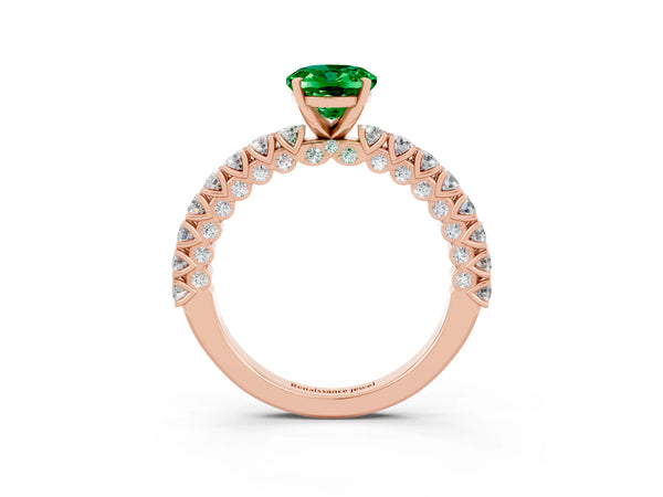 Rose gold Oval Cut Diamond Pavé Band Solitaire Ring with Prong Setting