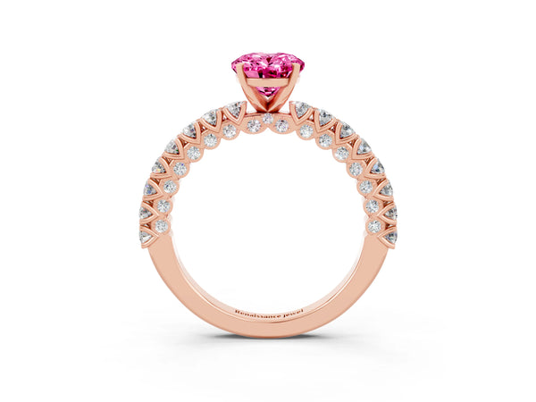 Rose gold Oval Cut Diamond Pavé Band Solitaire Ring with Prong Setting
