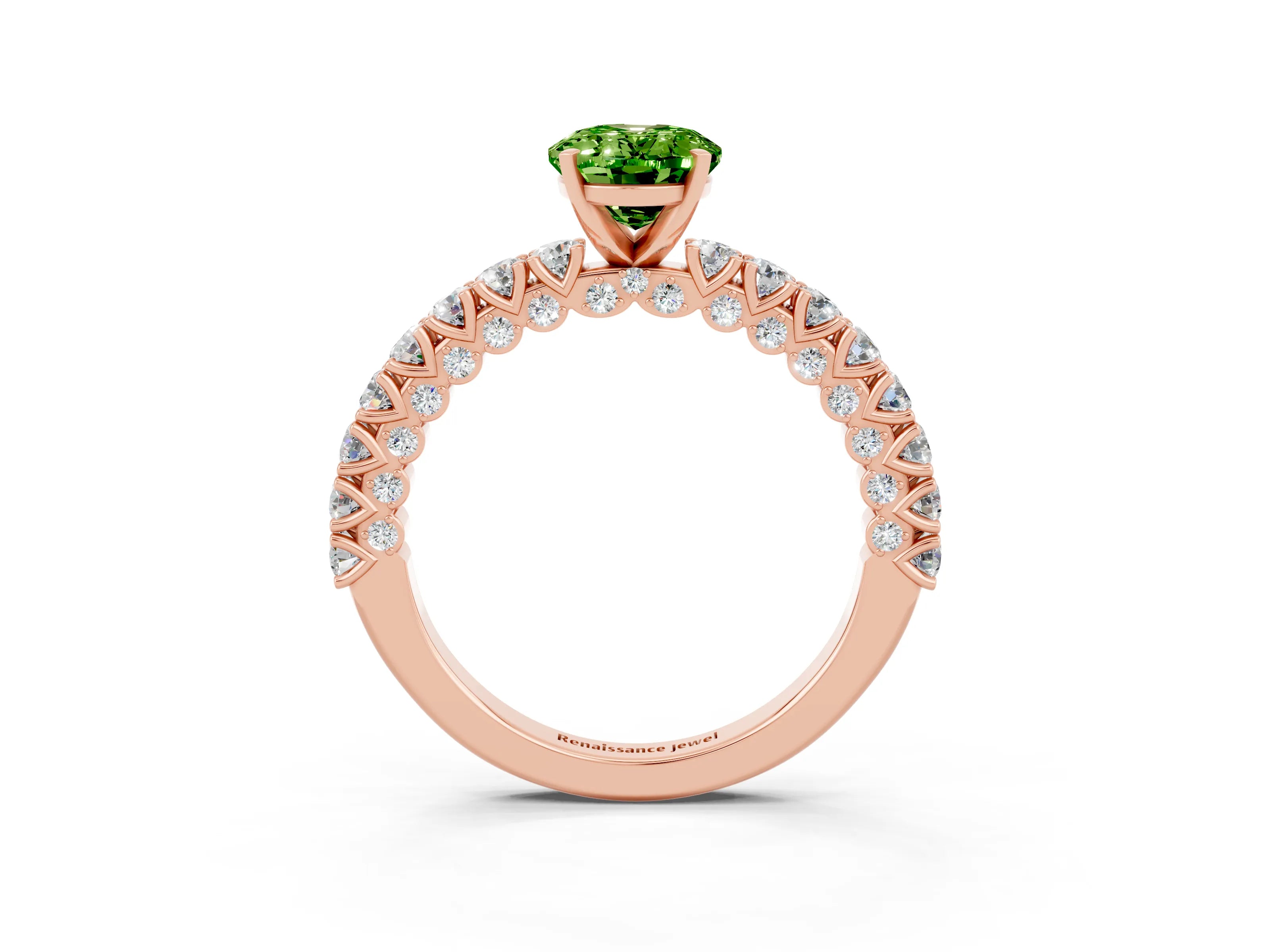 Rose gold Oval Cut Diamond Pavé Band Solitaire Ring with Prong Setting_3