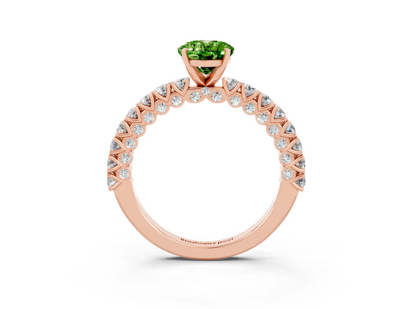 Rose gold Oval Cut Diamond Pavé Band Solitaire Ring with Prong Setting