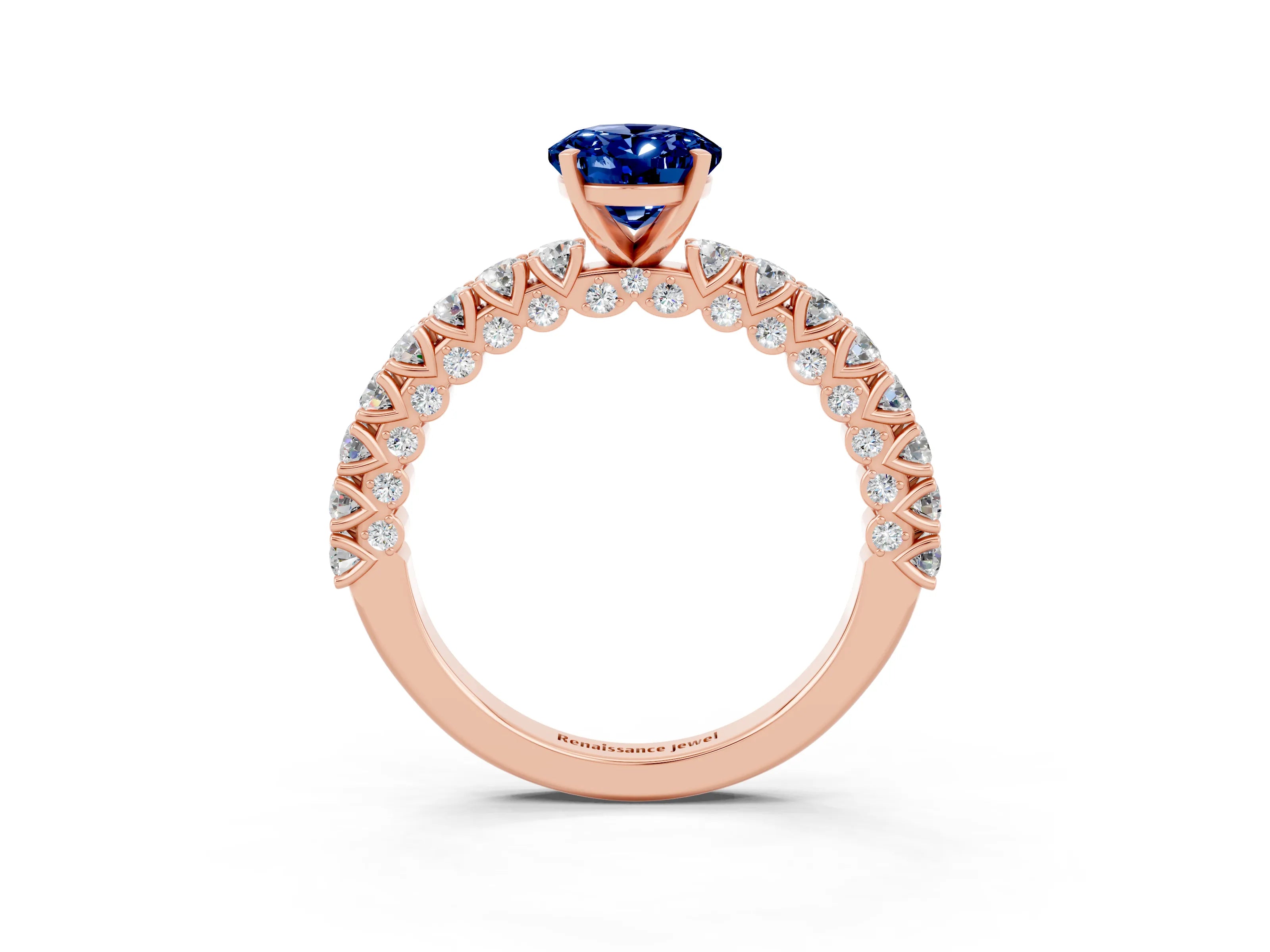 Rose gold Oval Cut Diamond Pavé Band Solitaire Ring with Prong Setting_3