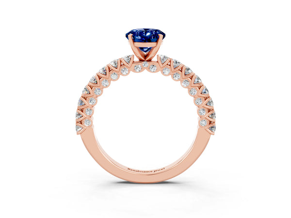 Rose gold Oval Cut Diamond Pavé Band Solitaire Ring with Prong Setting