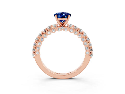 Rose gold Oval Cut Diamond Pavé Band Solitaire Ring with Prong Setting_3