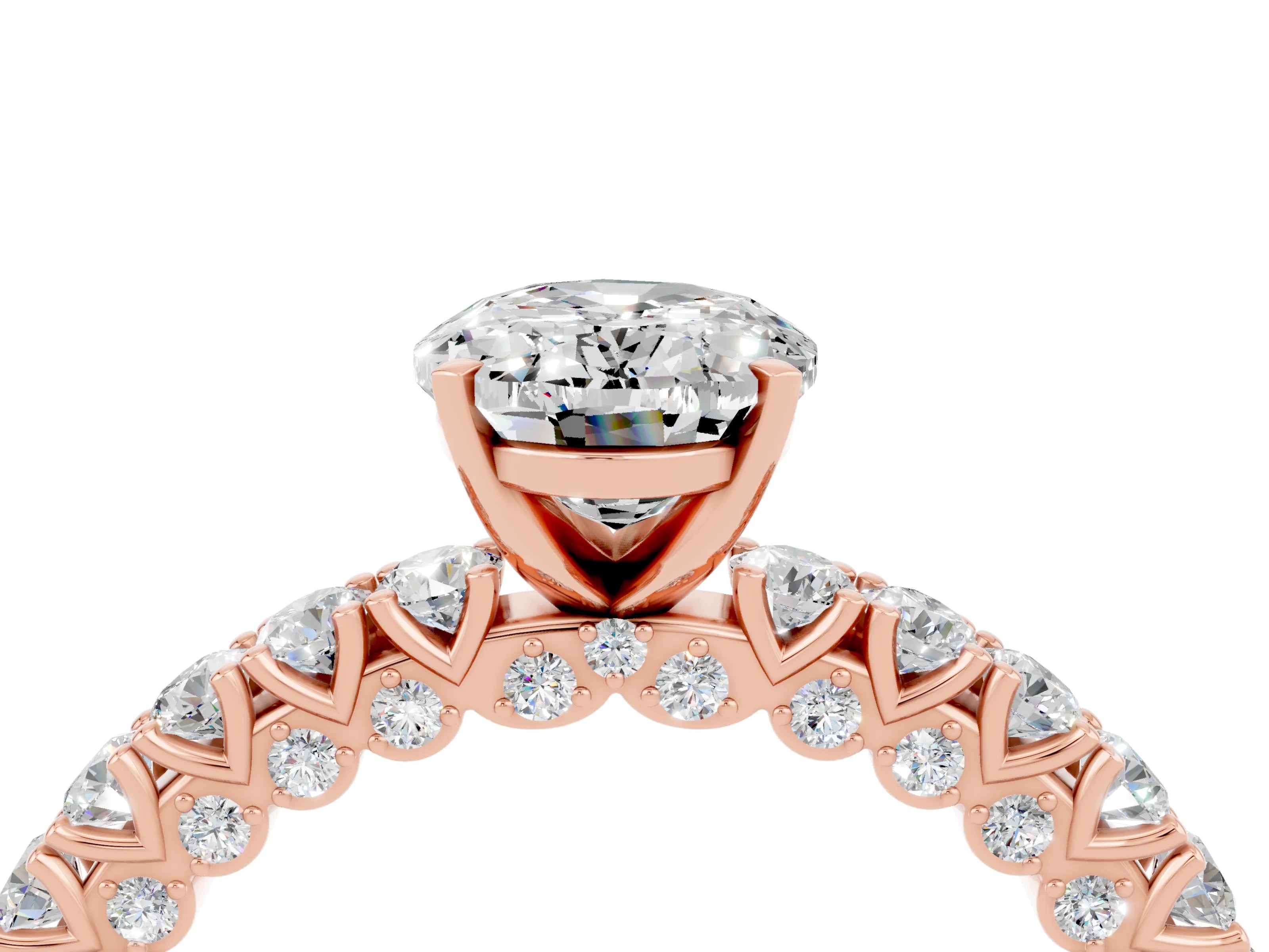 Rose gold Oval Cut Diamond Pavé Band Solitaire Ring with Prong Setting_4