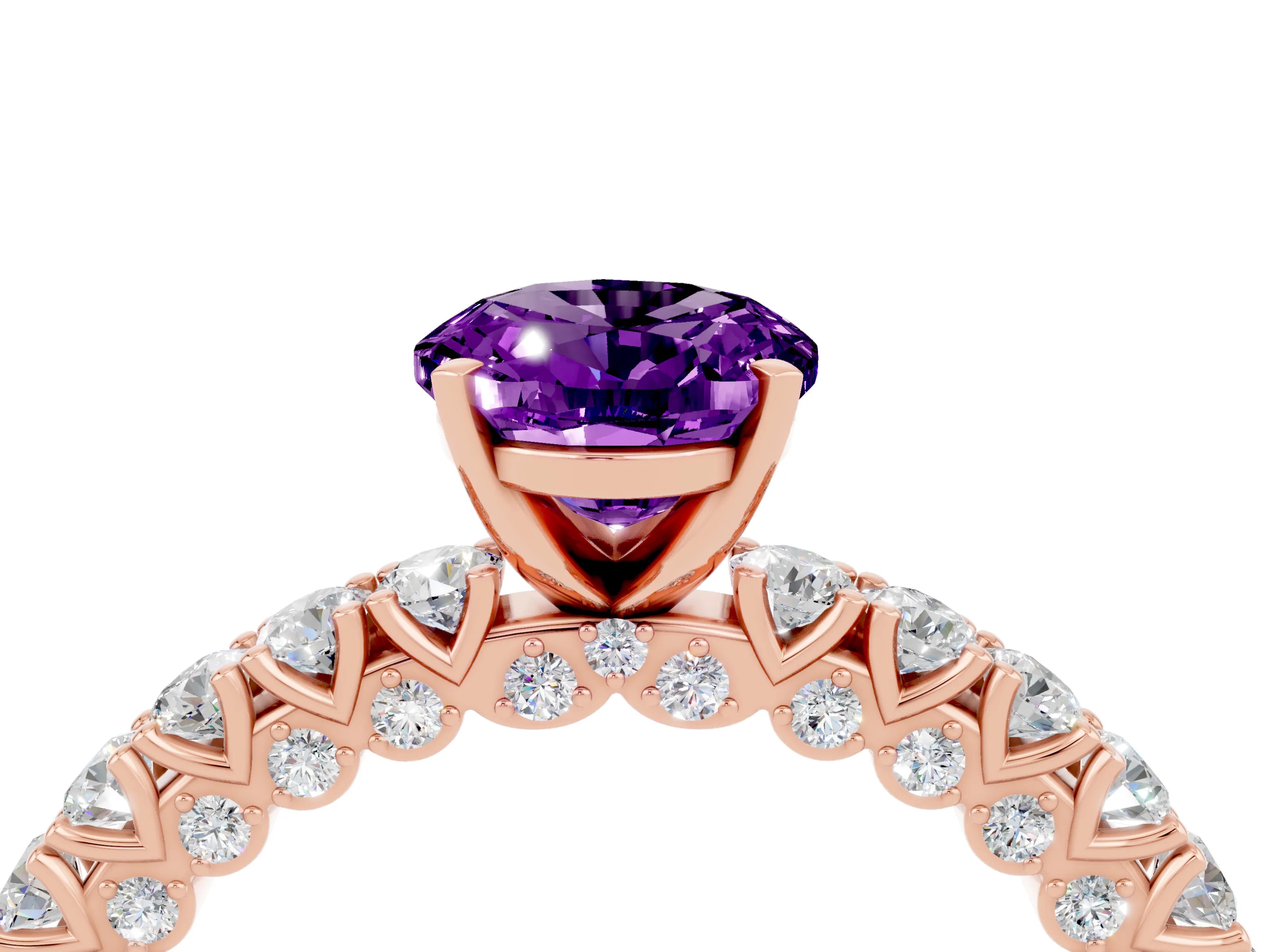 Rose gold Oval Cut Diamond Pavé Band Solitaire Ring with Prong Setting_4