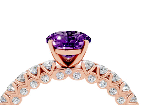 Rose gold Oval Cut Diamond Pavé Band Solitaire Ring with Prong Setting_4