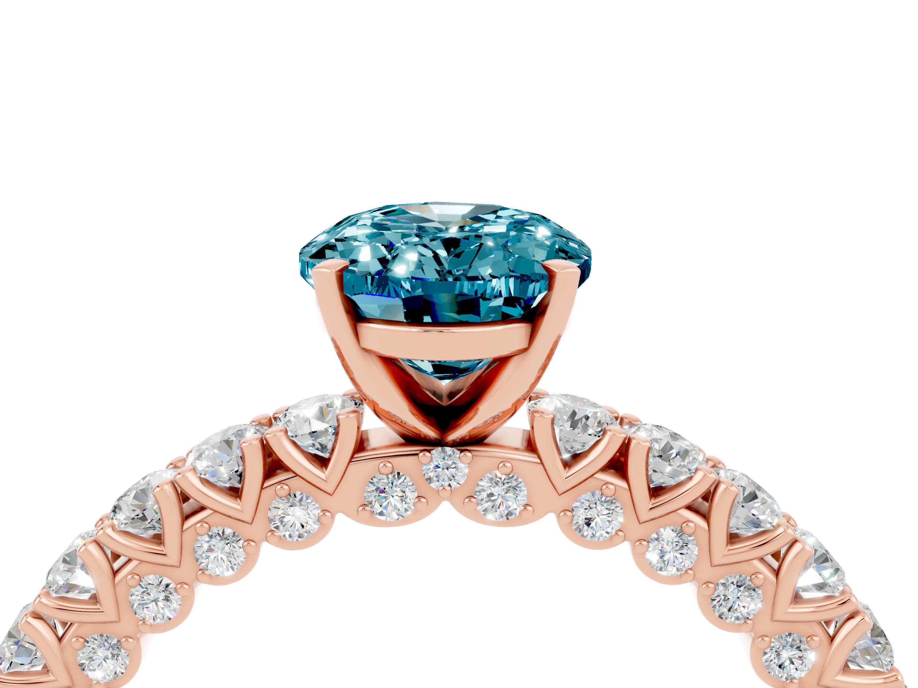 Rose gold Oval Cut Diamond Pavé Band Solitaire Ring with Prong Setting_4