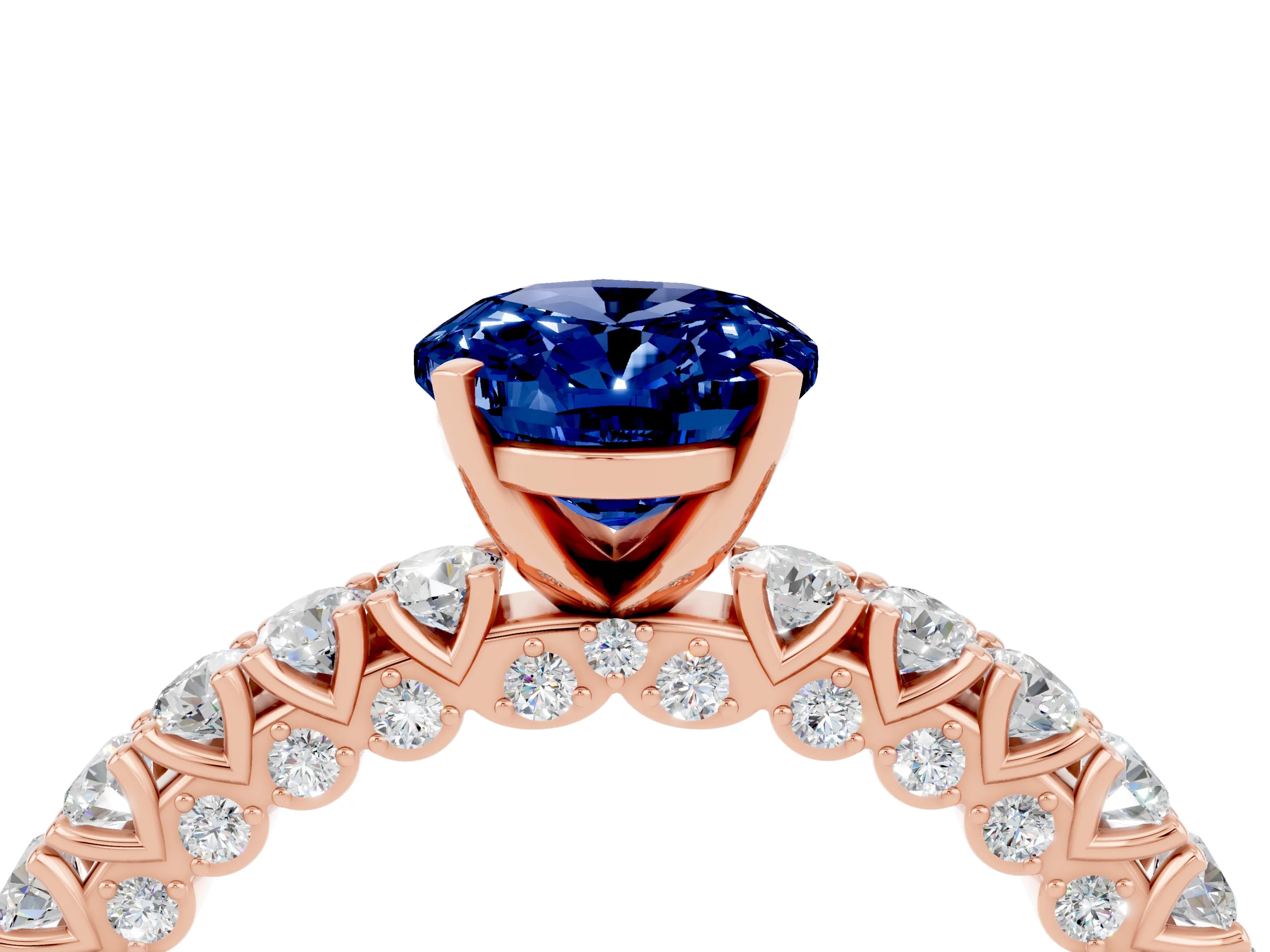 Rose gold Oval Cut Diamond Pavé Band Solitaire Ring with Prong Setting_4