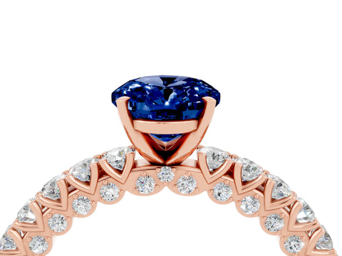 Rose gold Oval Cut Diamond Pavé Band Solitaire Ring with Prong Setting_4