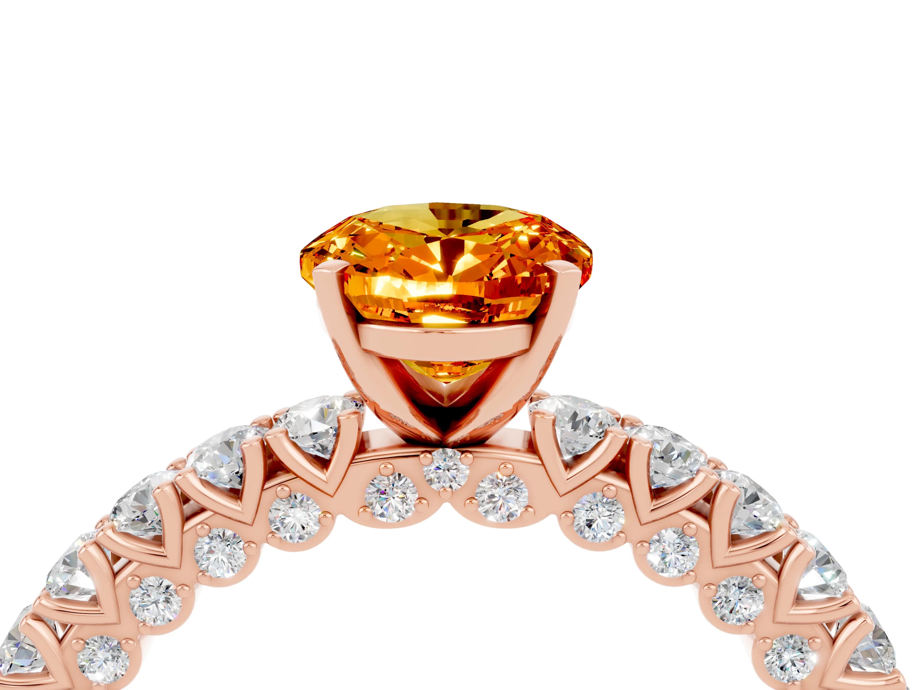 Rose gold Oval Cut Diamond Pavé Band Solitaire Ring with Prong Setting_4