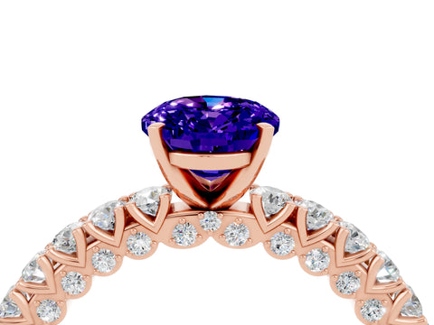 Rose gold Oval Cut Diamond Pavé Band Solitaire Ring with Prong Setting_4