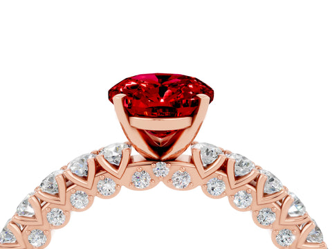 Rose gold Oval Cut Diamond Pavé Band Solitaire Ring with Prong Setting_4