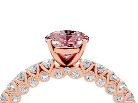 Rose gold Oval Cut Diamond Pavé Band Solitaire Ring with Prong Setting_4