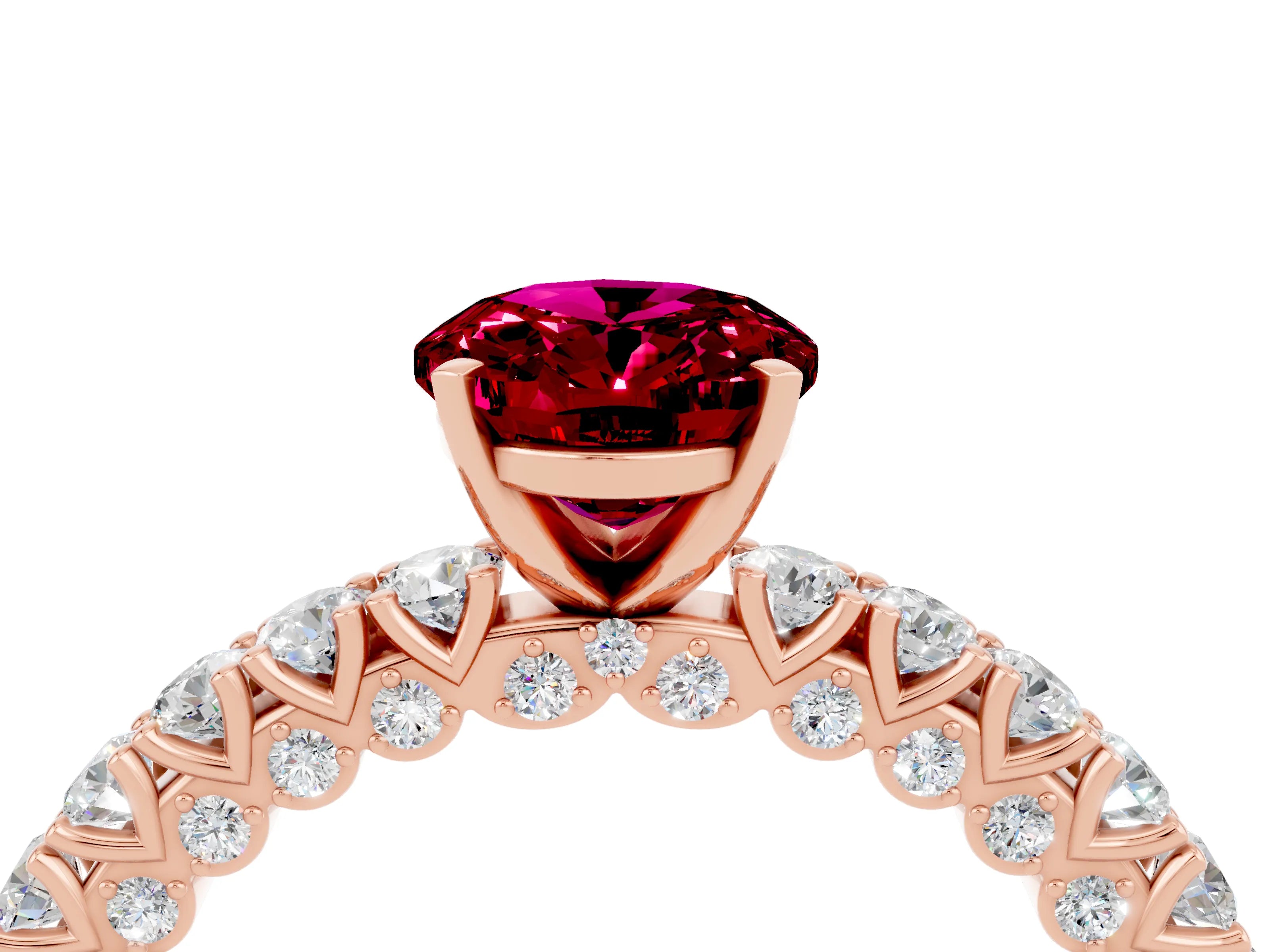 Rose gold Oval Cut Diamond Pavé Band Solitaire Ring with Prong Setting_4