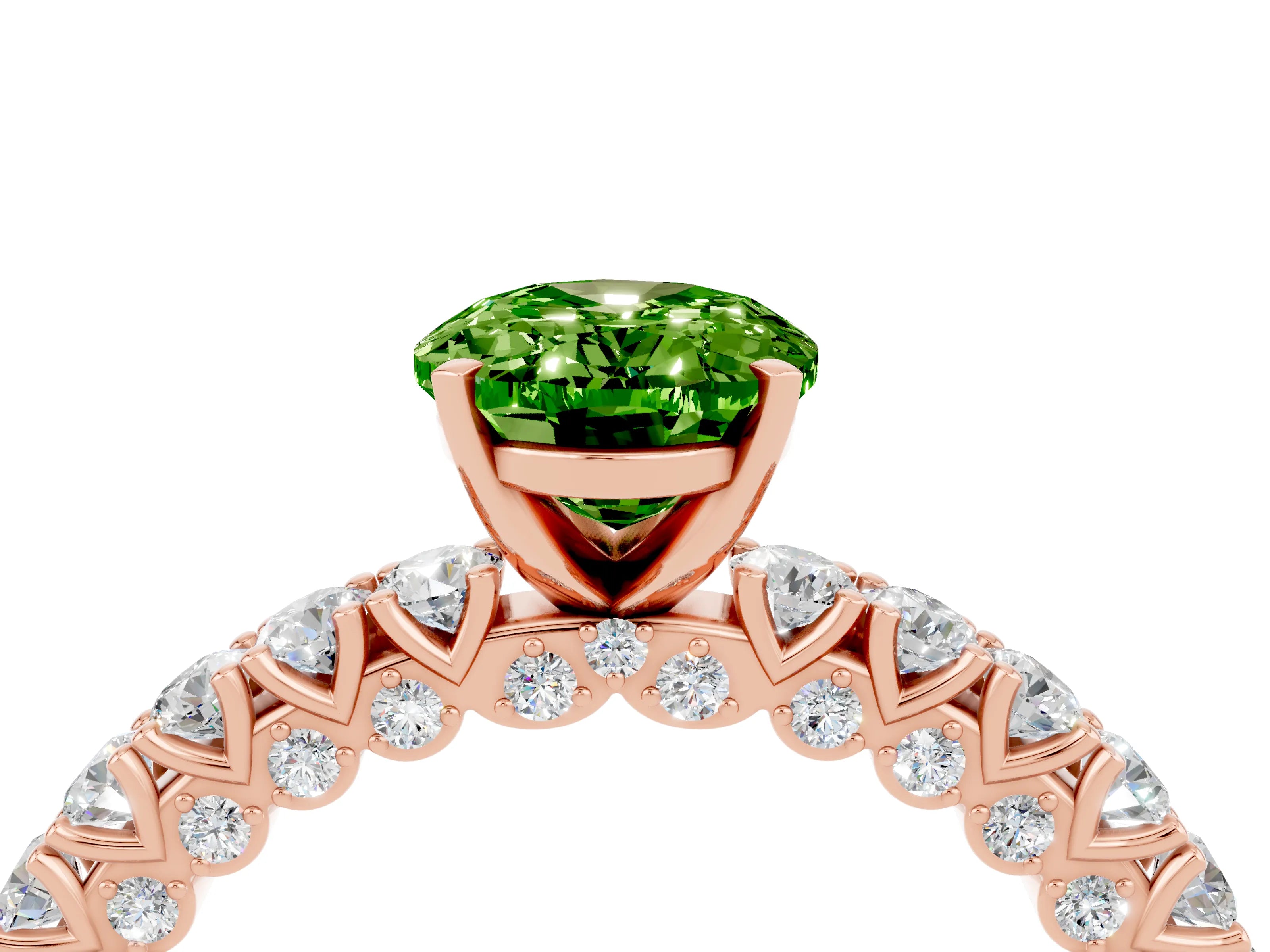Rose gold Oval Cut Diamond Pavé Band Solitaire Ring with Prong Setting_4