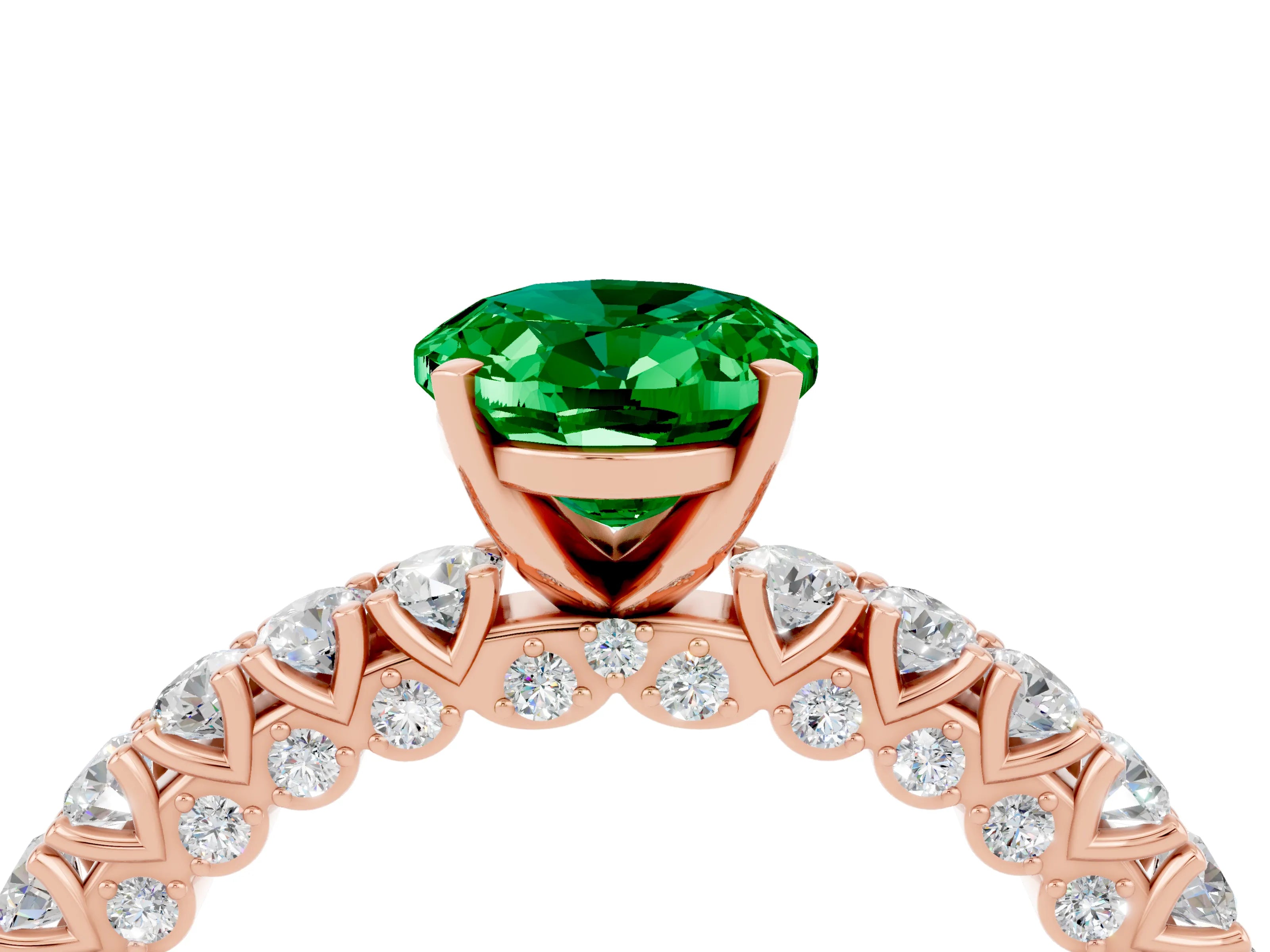 Rose gold Oval Cut Diamond Pavé Band Solitaire Ring with Prong Setting_4