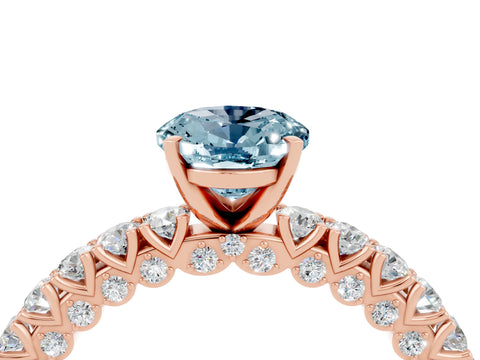 Rose gold Oval Cut Diamond Pavé Band Solitaire Ring with Prong Setting_4