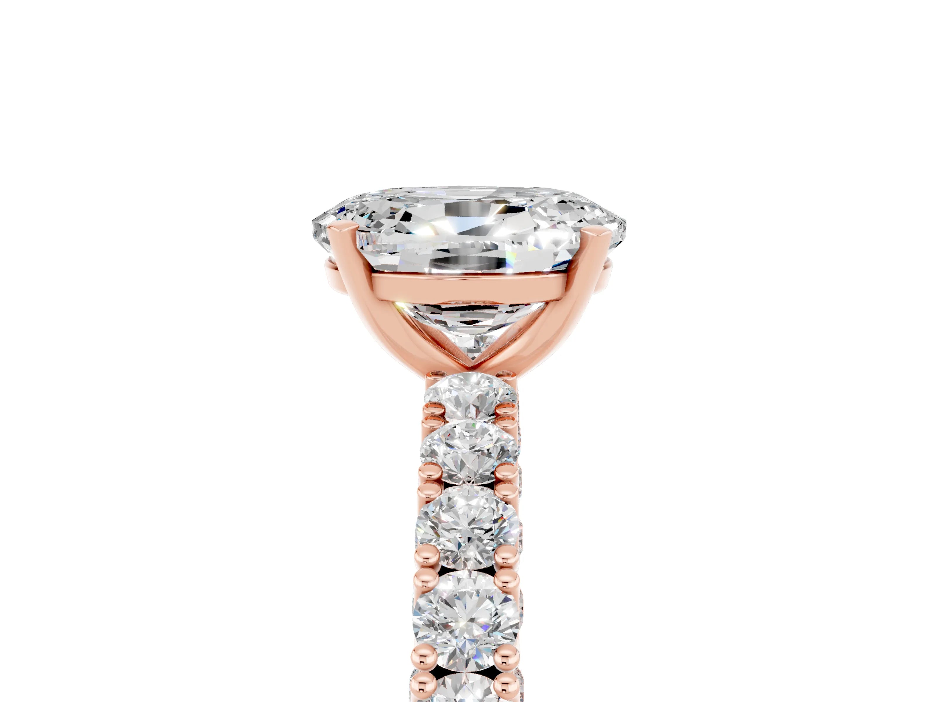 Rose gold Oval Cut Diamond Pavé Band Solitaire Ring with Prong Setting_5