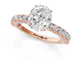 Rose gold Oval Cut Diamond Pavé Band Solitaire Ring with Prong Setting_51