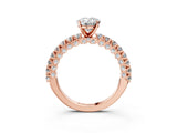 Rose gold Oval Cut Diamond Pavé Band Solitaire Ring with Prong Setting_53