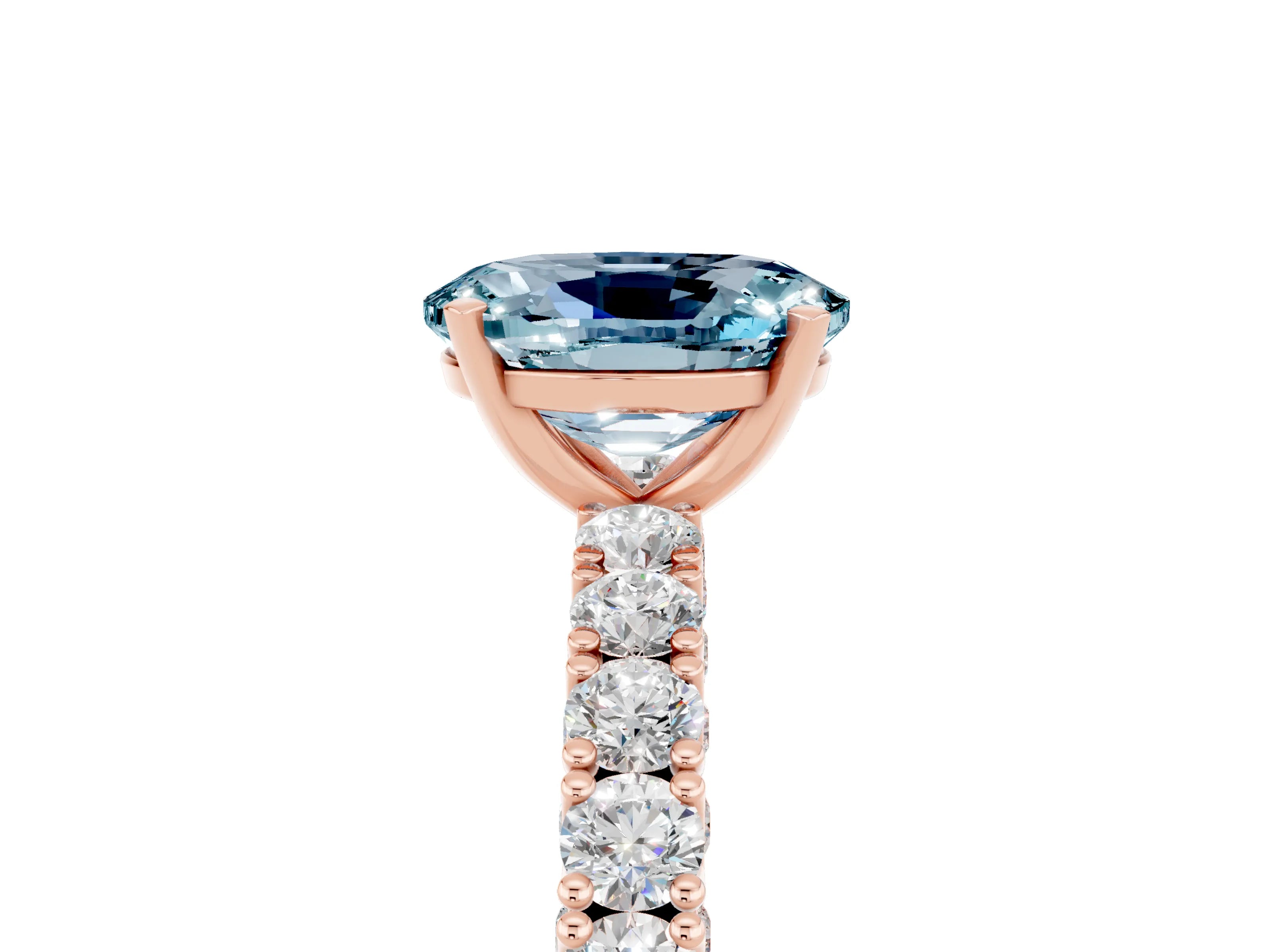 Rose gold Oval Cut Diamond Pavé Band Solitaire Ring with Prong Setting_5