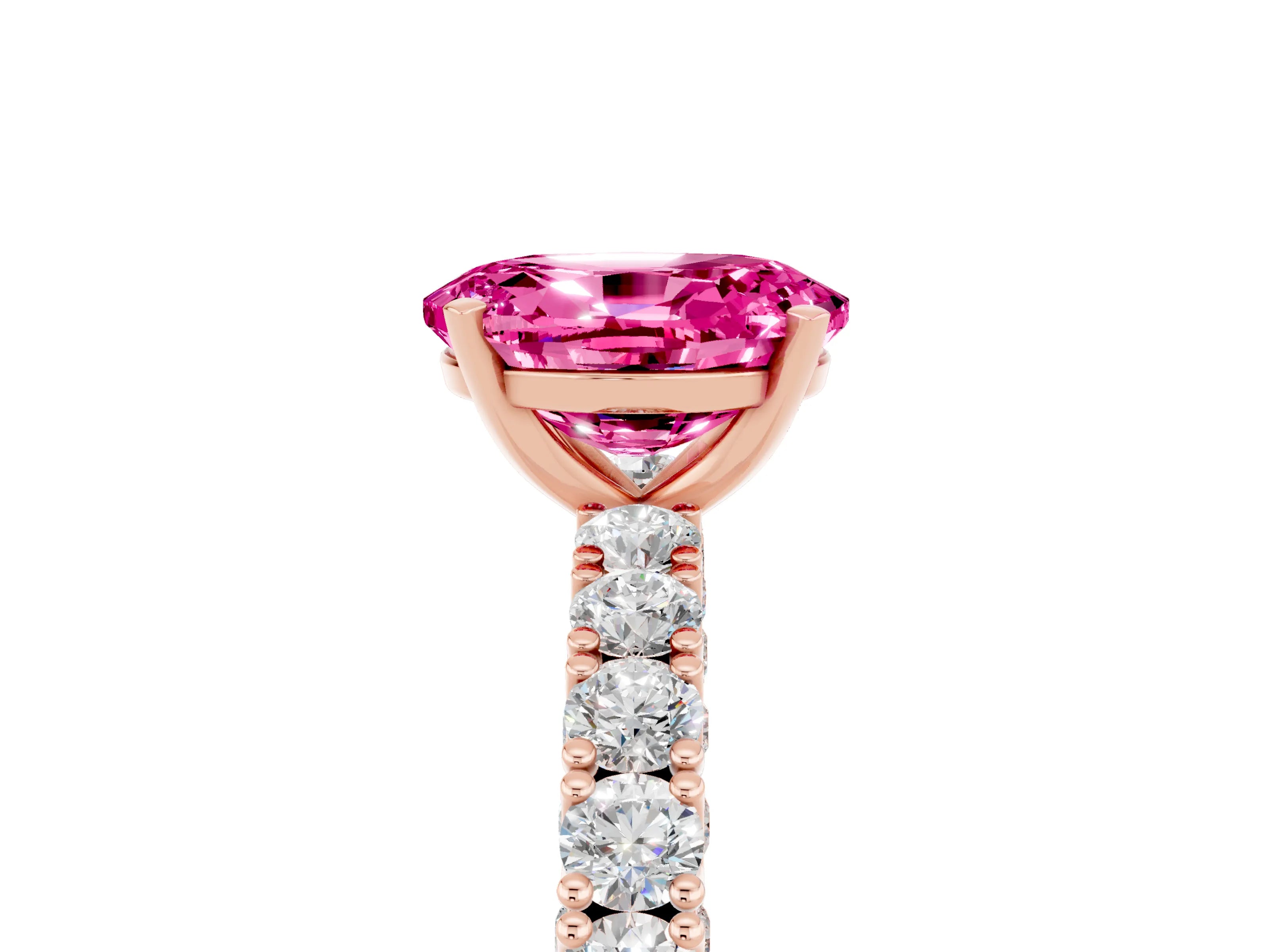 Rose gold Oval Cut Diamond Pavé Band Solitaire Ring with Prong Setting_5