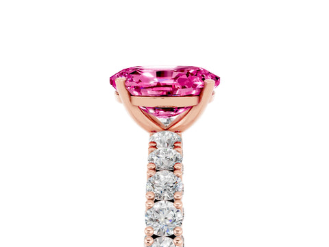 Rose gold Oval Cut Diamond Pavé Band Solitaire Ring with Prong Setting_5