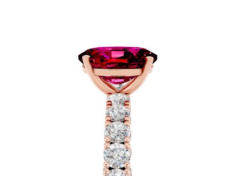 Rose gold Oval Cut Diamond Pavé Band Solitaire Ring with Prong Setting_5