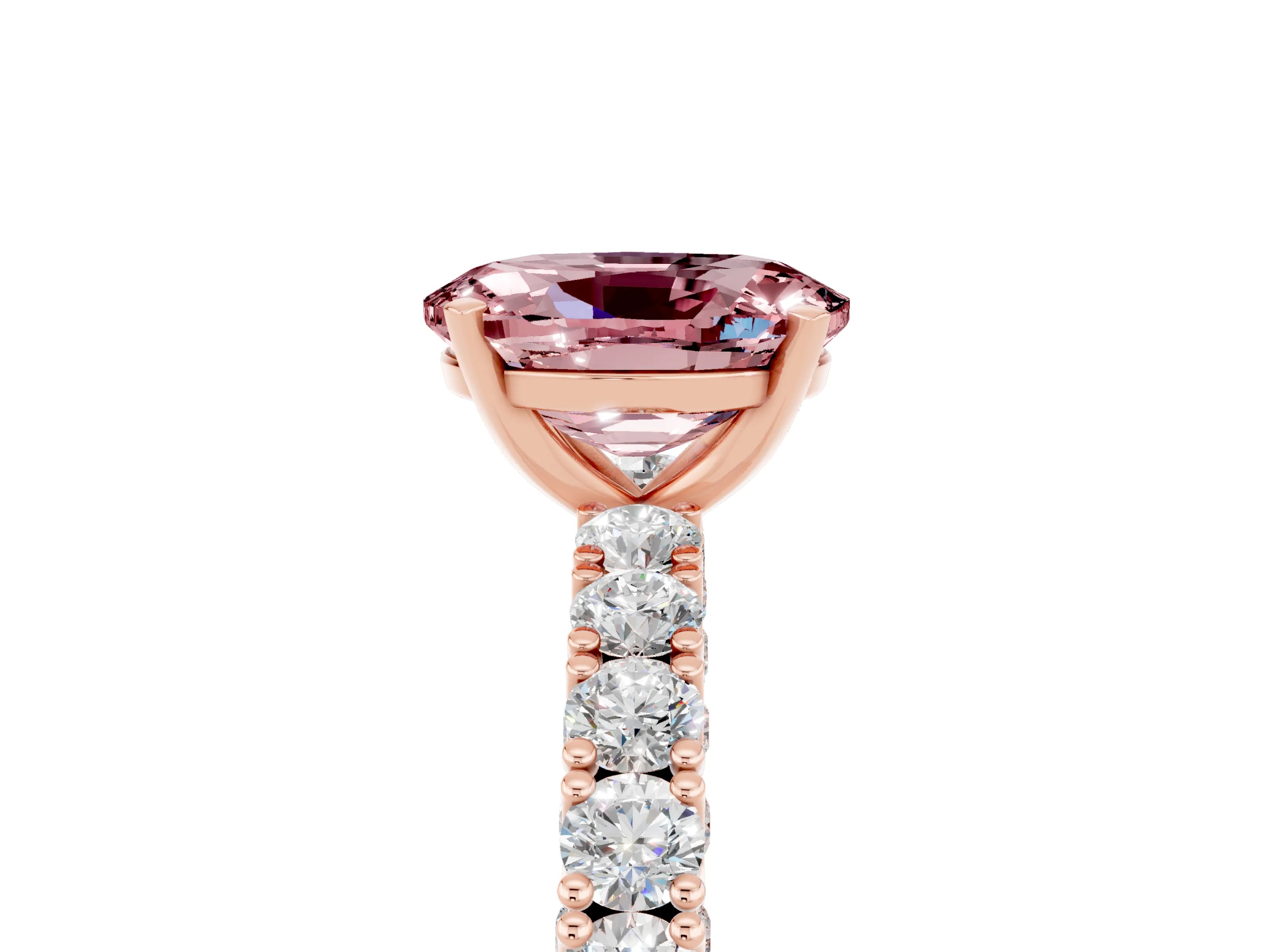 Rose gold Oval Cut Diamond Pavé Band Solitaire Ring with Prong Setting_5