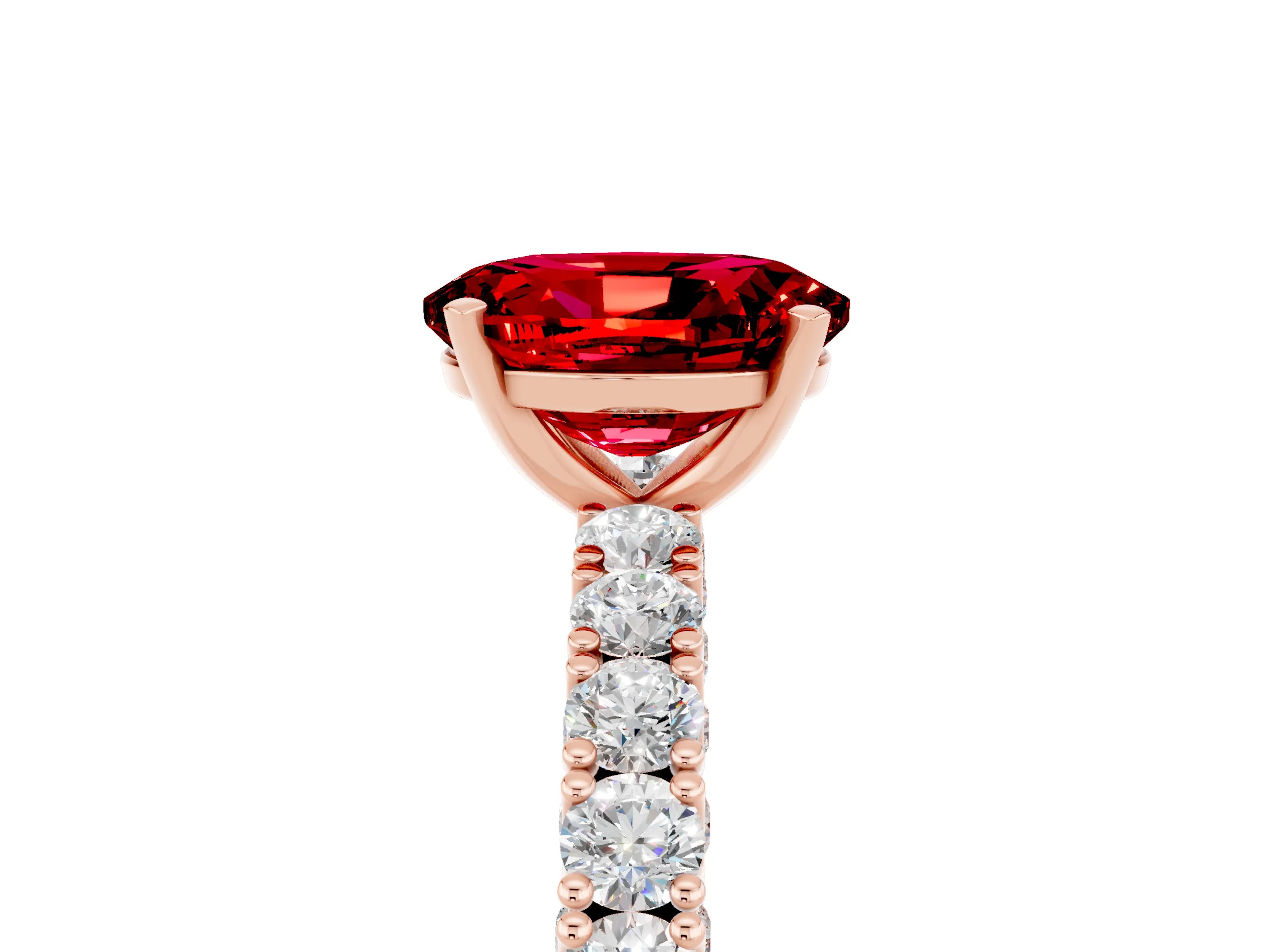 Rose gold Oval Cut Diamond Pavé Band Solitaire Ring with Prong Setting_5