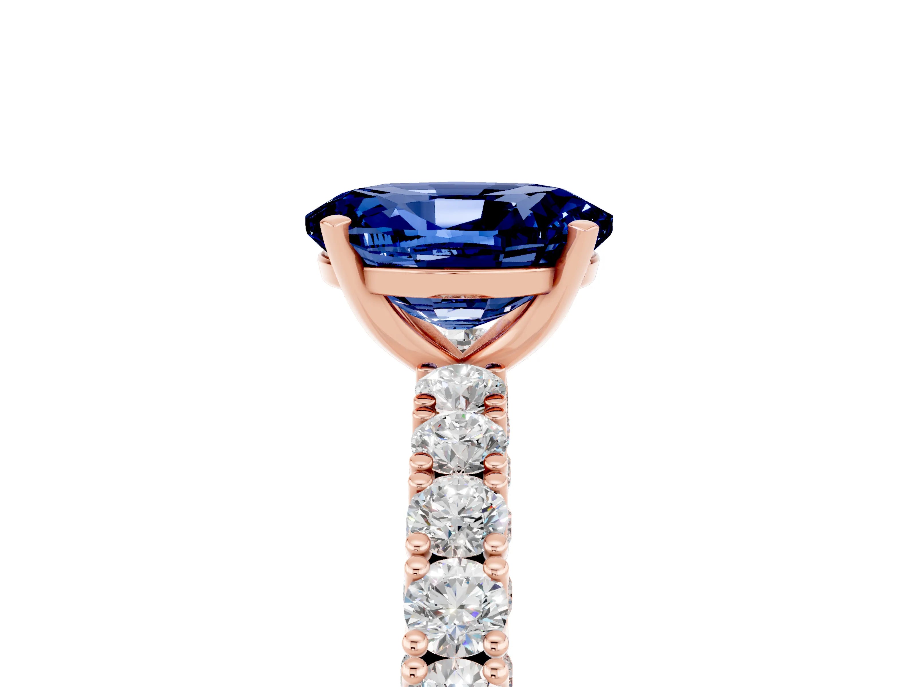 Rose gold Oval Cut Diamond Pavé Band Solitaire Ring with Prong Setting_5