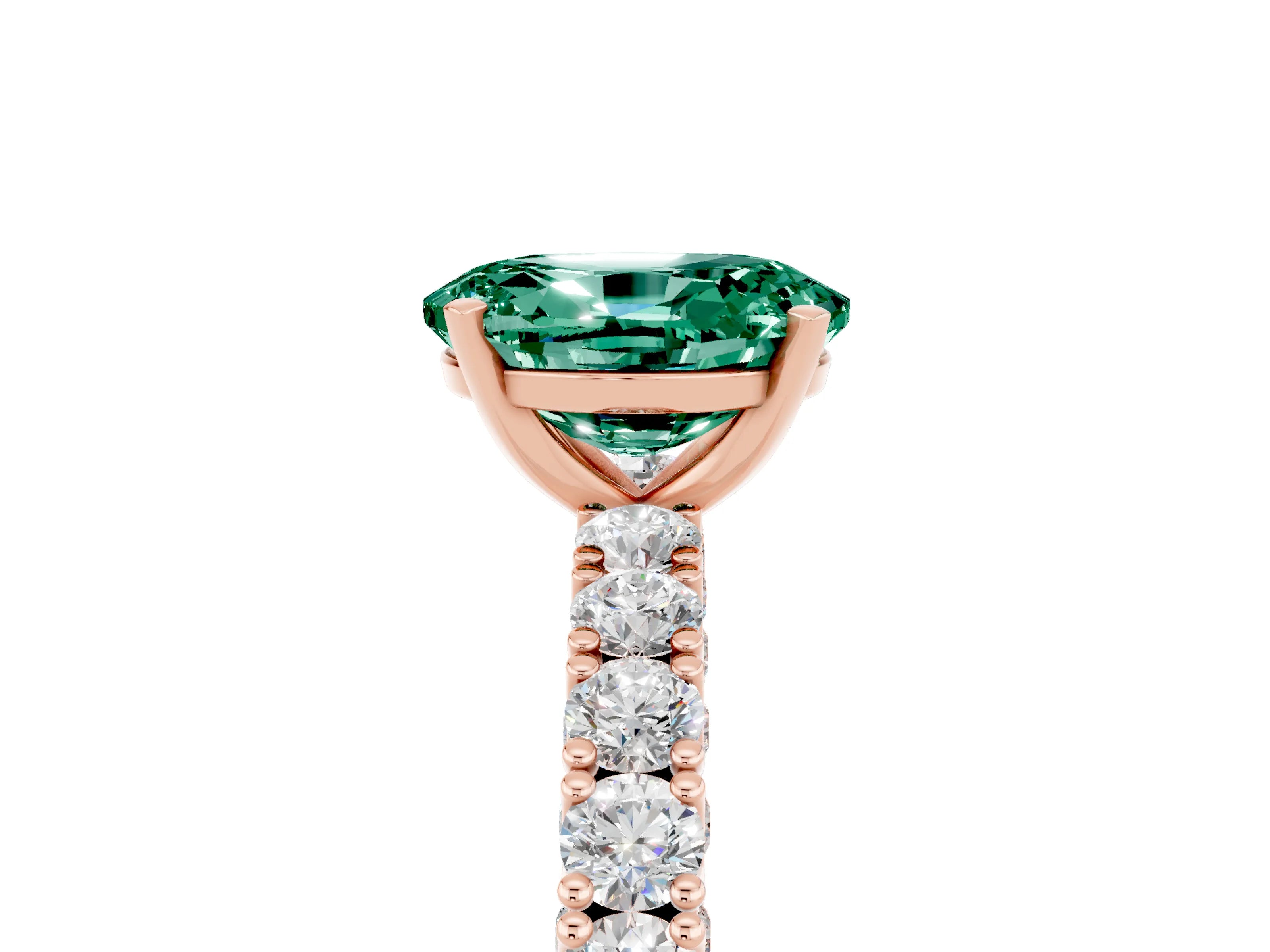 Rose gold Oval Cut Diamond Pavé Band Solitaire Ring with Prong Setting_5