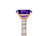 Rose gold Oval Cut Diamond Pavé Band Solitaire Ring with Prong Setting_5