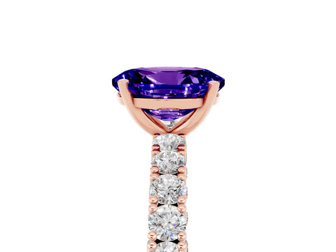 Rose gold Oval Cut Diamond Pavé Band Solitaire Ring with Prong Setting_5