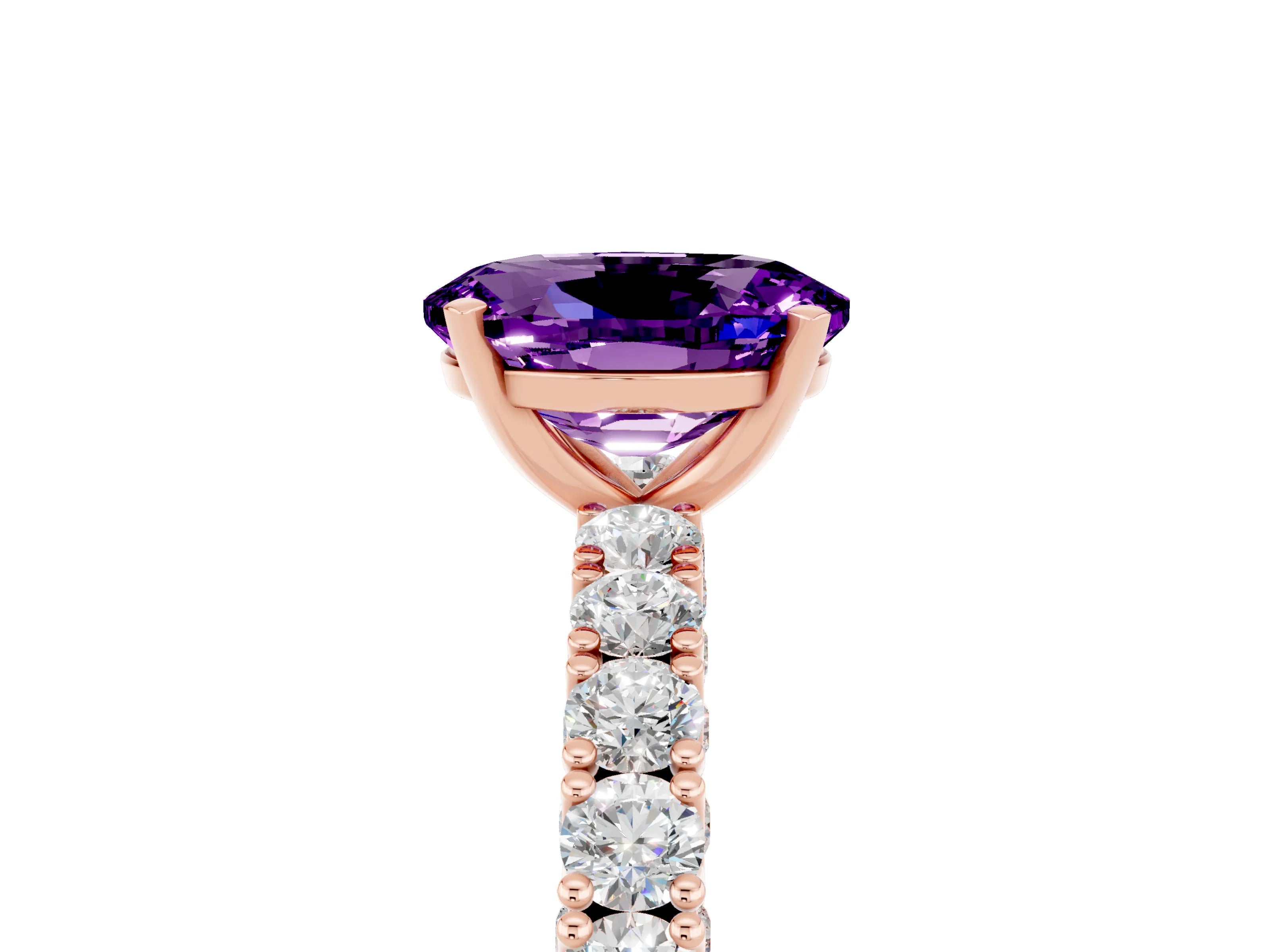 Rose gold Oval Cut Diamond Pavé Band Solitaire Ring with Prong Setting_5
