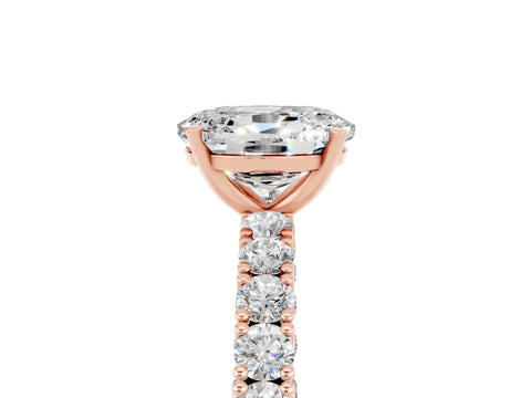 Rose gold Oval Cut Diamond Pavé Band Solitaire Ring with Prong Setting_5
