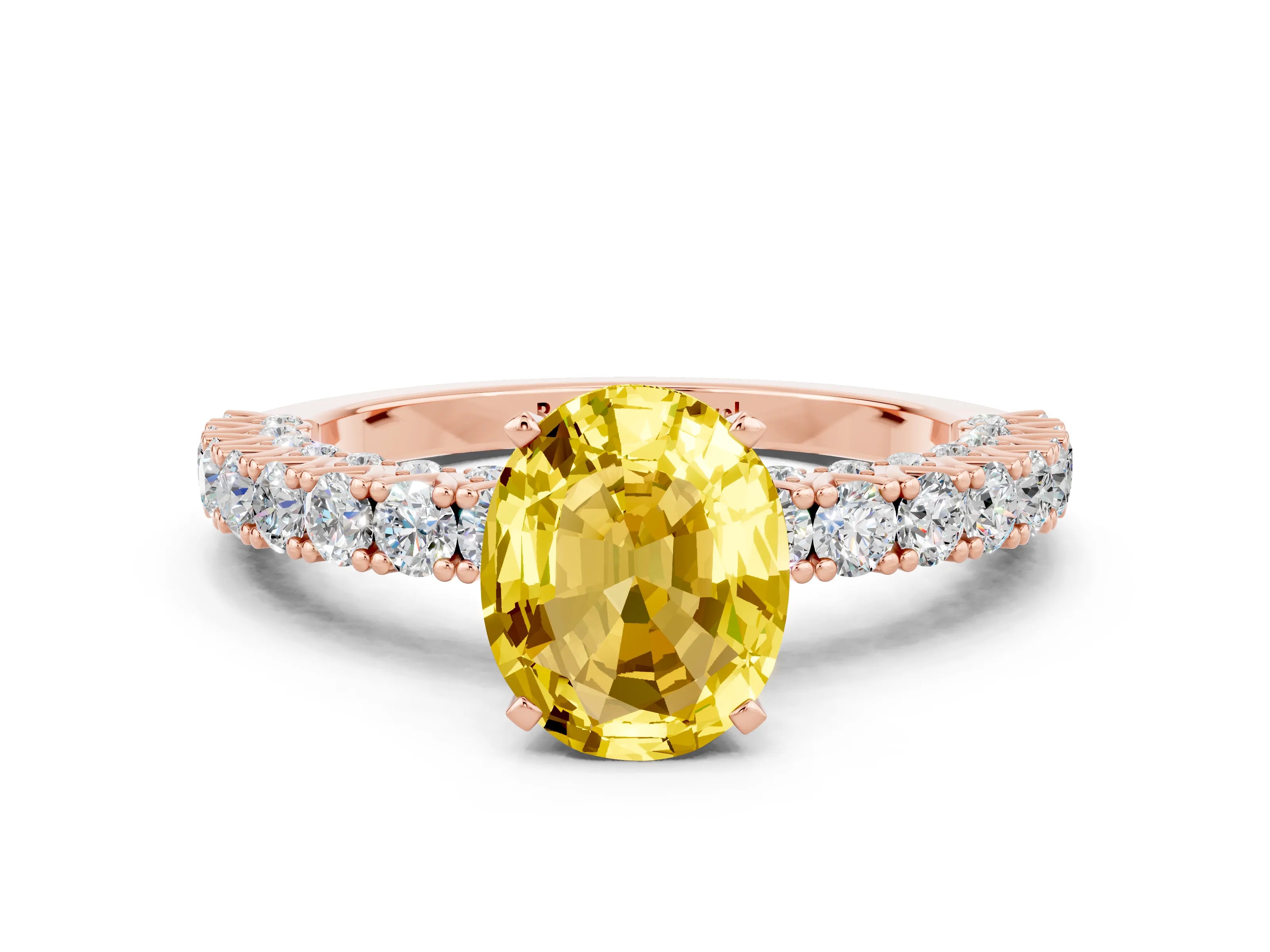 Rose gold Oval Cut Diamond Pavé Band Solitaire Ring with Prong Setting