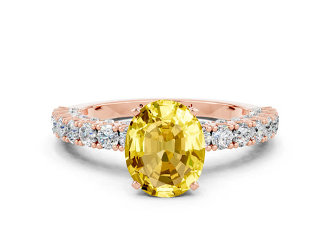 Rose gold Oval Cut Diamond Pavé Band Solitaire Ring with Prong Setting