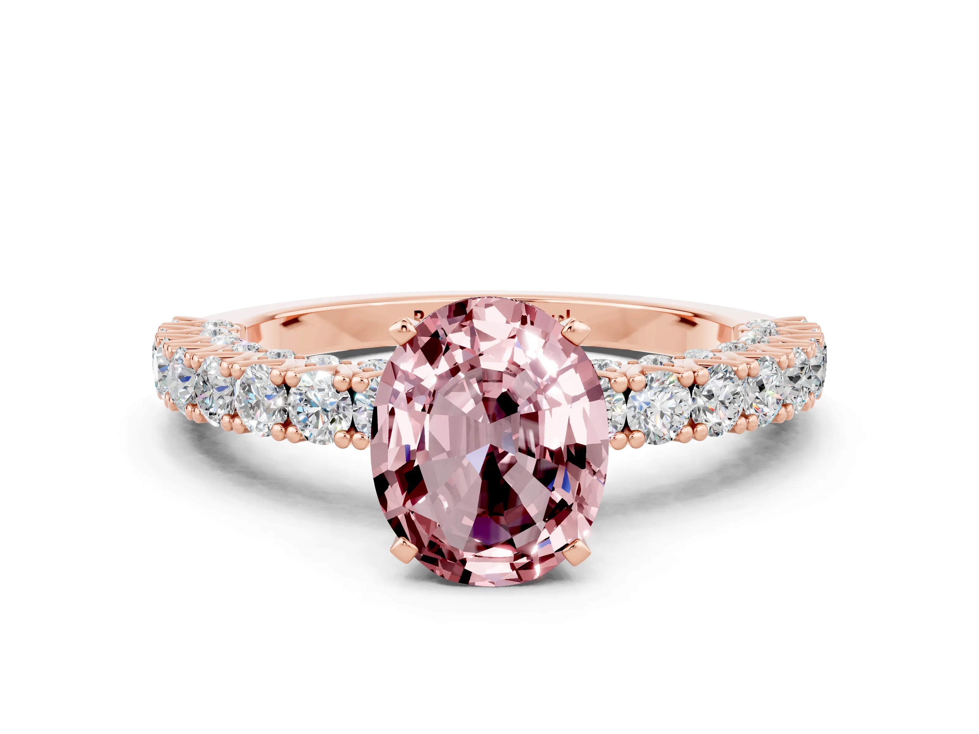 Rose gold Oval Cut Diamond Pavé Band Solitaire Ring with Prong Setting