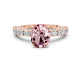 Rose gold Oval Cut Diamond Pavé Band Solitaire Ring with Prong Setting