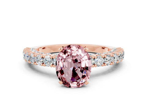 Rose gold Oval Cut Diamond Pavé Band Solitaire Ring with Prong Setting