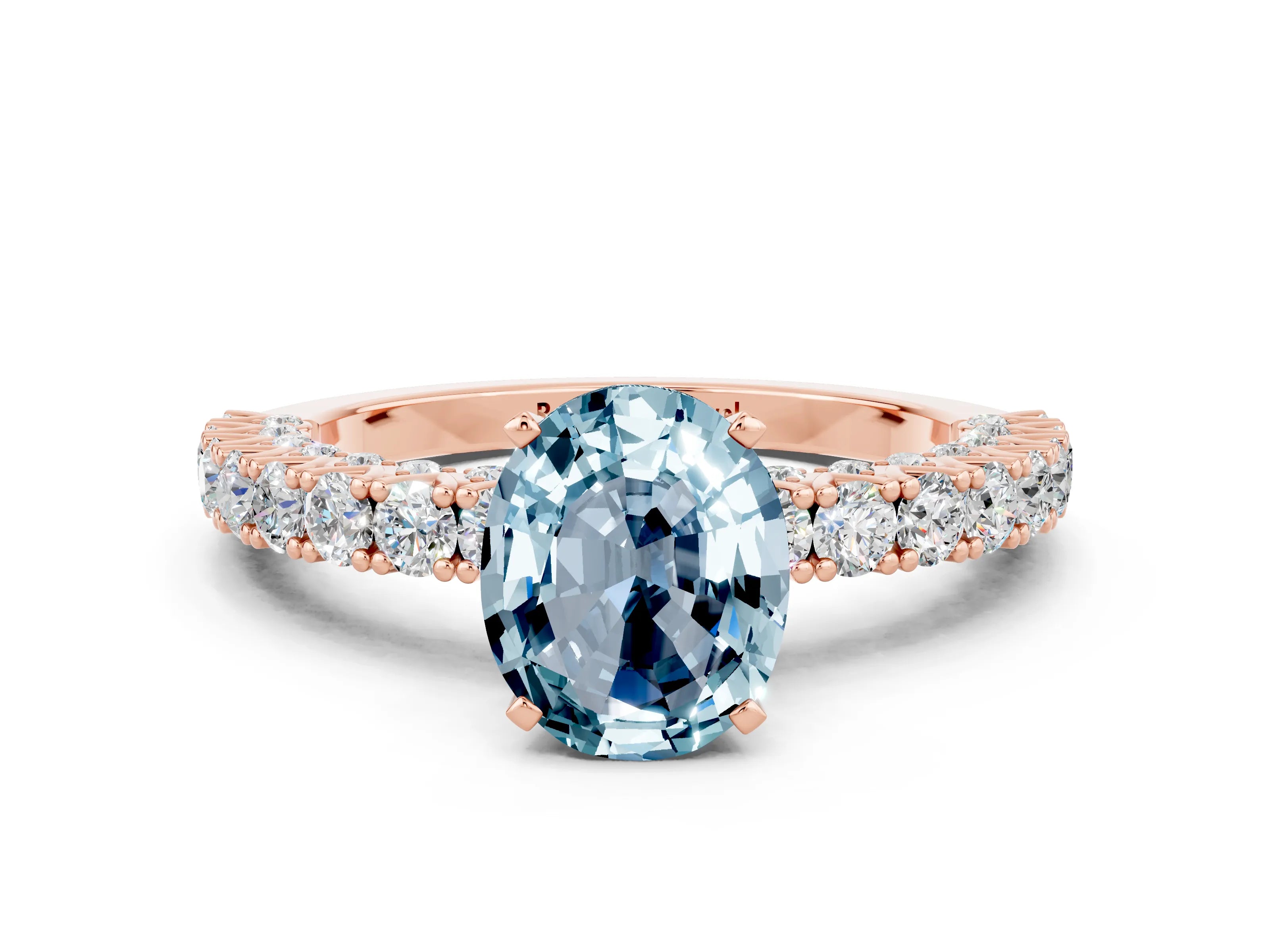 Rose gold Oval Cut Diamond Pavé Band Solitaire Ring with Prong Setting