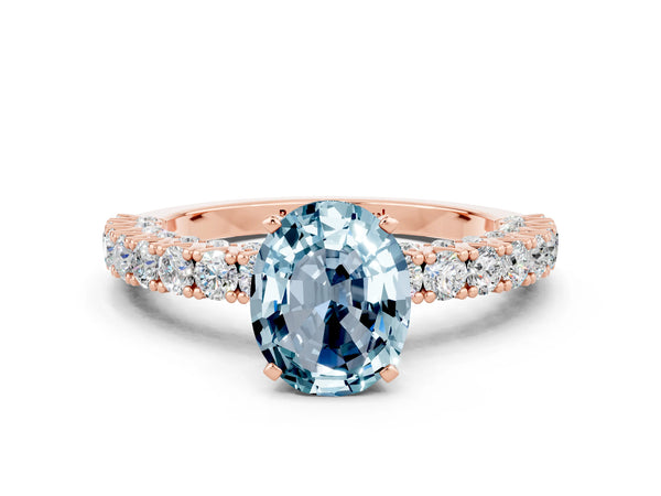 Rose gold Oval Cut Diamond Pavé Band Solitaire Ring with Prong Setting
