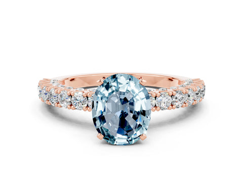 Rose gold Oval Cut Diamond Pavé Band Solitaire Ring with Prong Setting