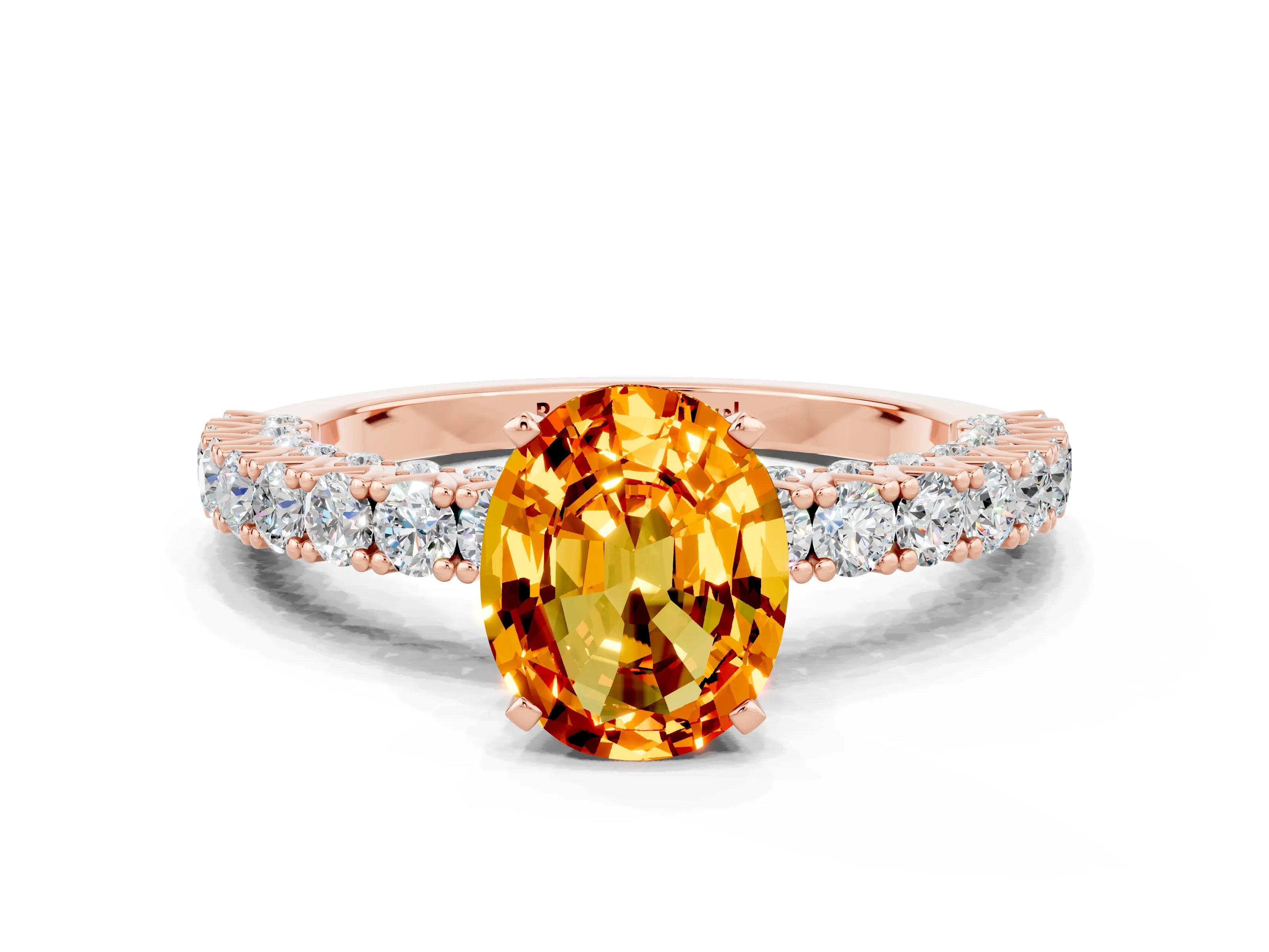 Rose gold Oval Cut Diamond Pavé Band Solitaire Ring with Prong Setting