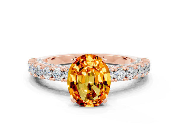 Rose gold Oval Cut Diamond Pavé Band Solitaire Ring with Prong Setting